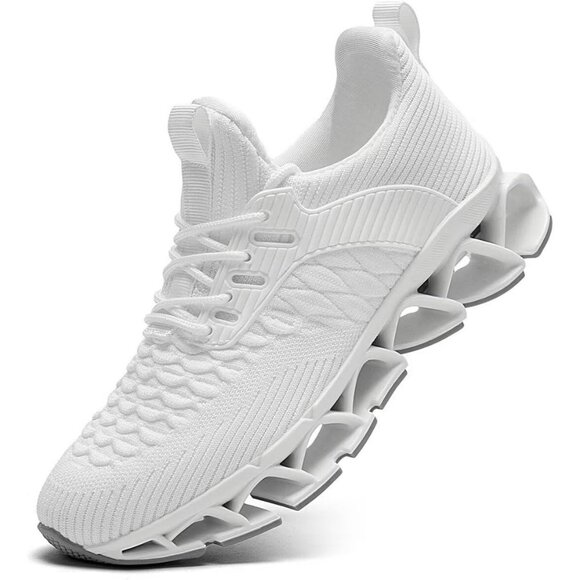Shoes - Women's All White Fashion Blade Tennis Running Walking Lace Up Athletic Shoes